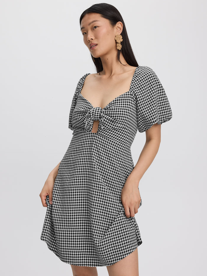 Short-Puffy-Sleeve Mini Dress with Sweetheart Neckline
