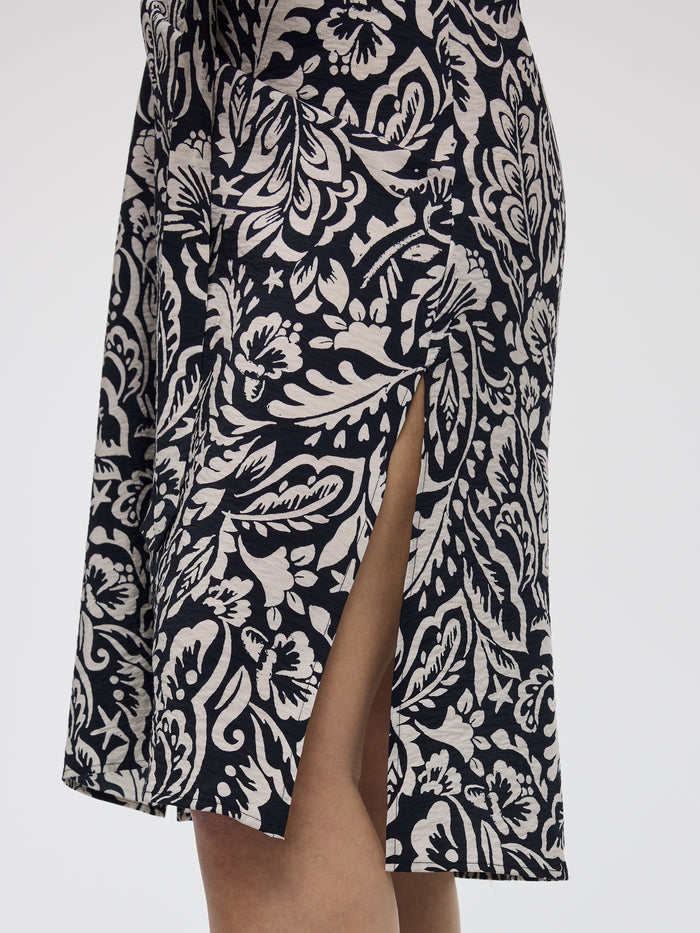 Short-Puffy-Sleeve V-Neck Midi Dress
