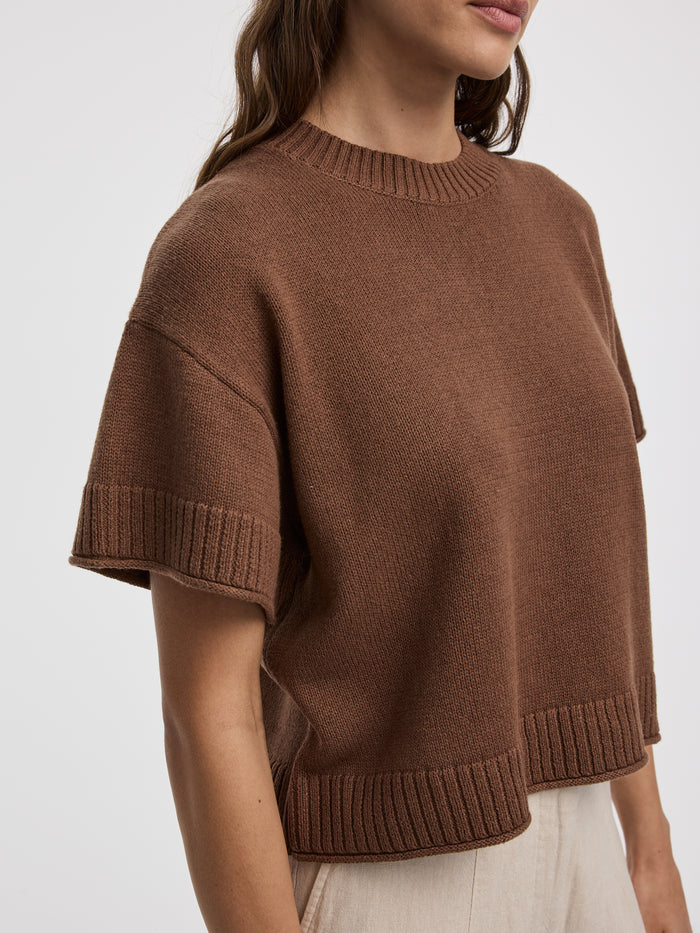 Short-Sleeve Crew-Neck Loose Sweater