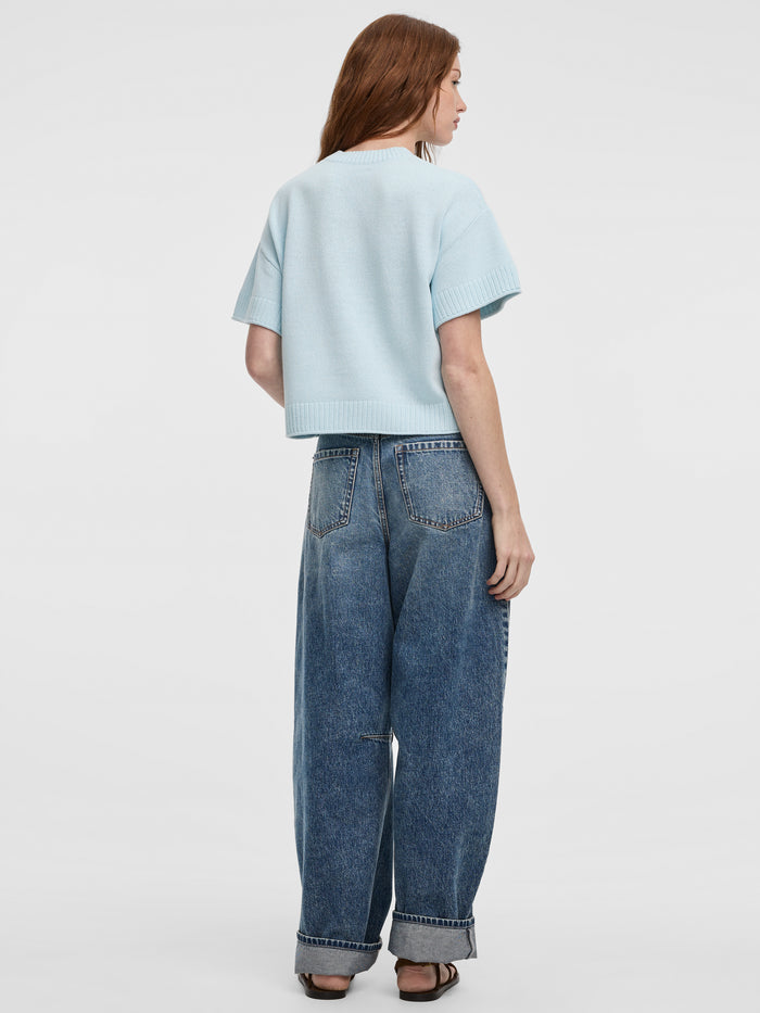 Short-Sleeve Crew-Neck Loose Sweater