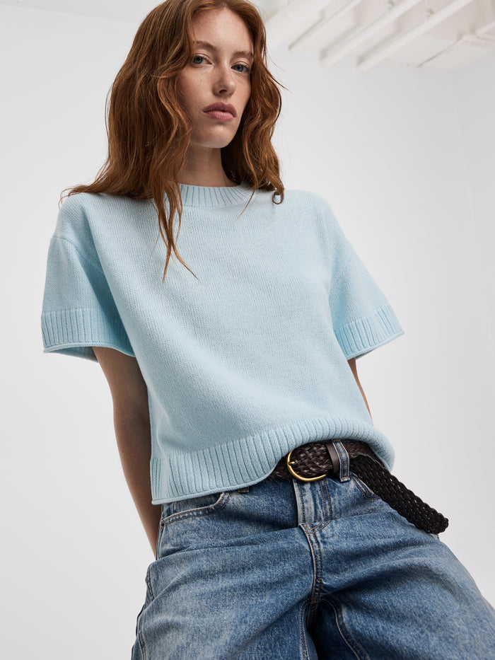 Short-Sleeve Crew-Neck Loose Sweater