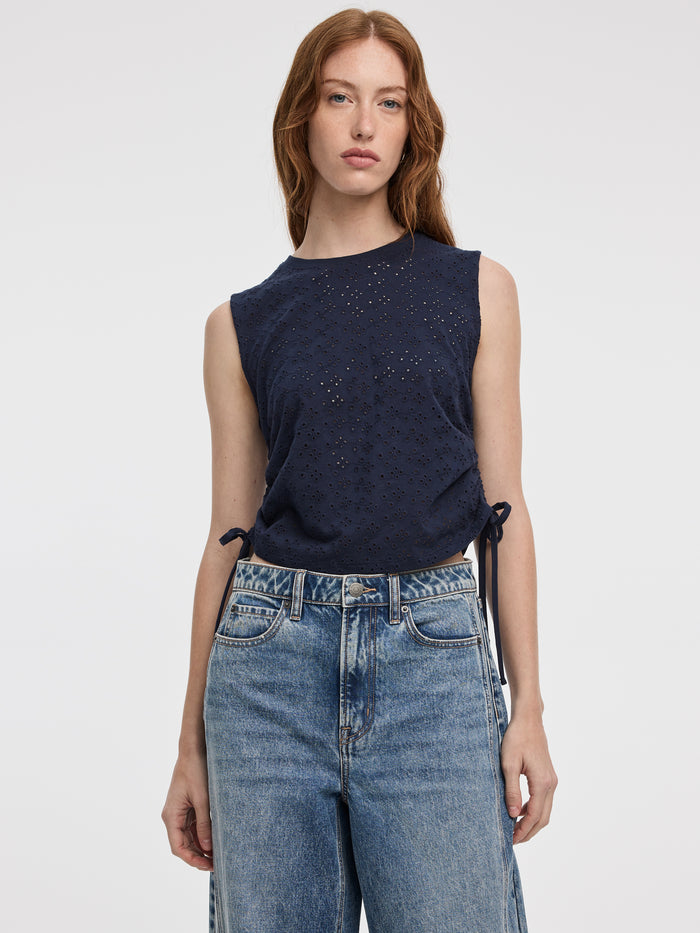 Short-Sleeve Crew-Neck Tee with Shirred Sides