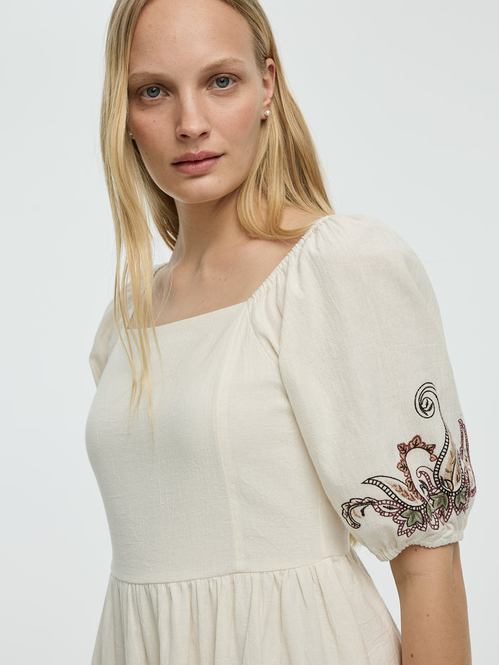 Short-Sleeve Fit-and-Flare Mini Dress with Square Neckline