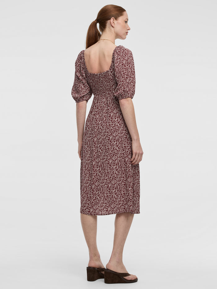Short-Sleeve Midi Dress with Sweetheart Neckline
