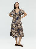 Short-Sleeve Midi Dress with V Neckline