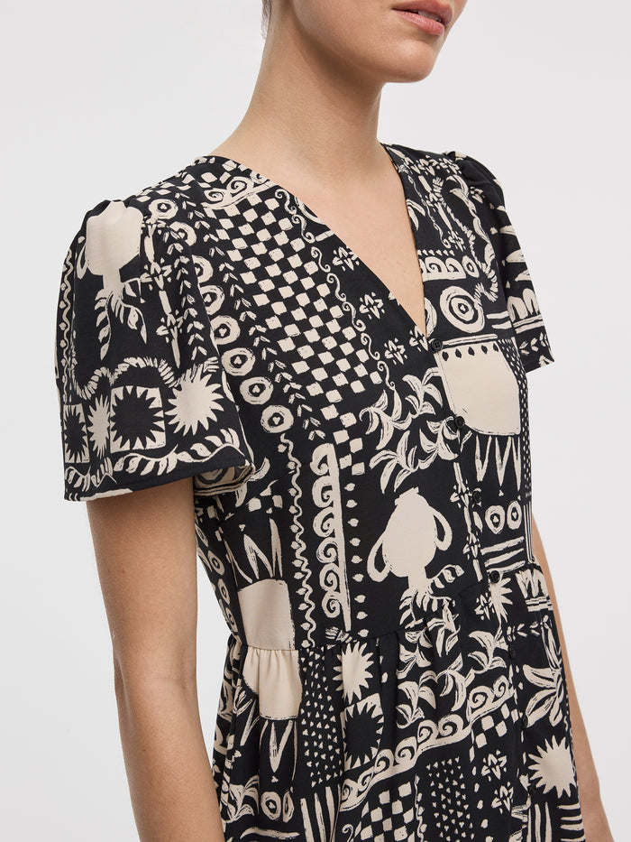 Short-Sleeve V-Neck Dress