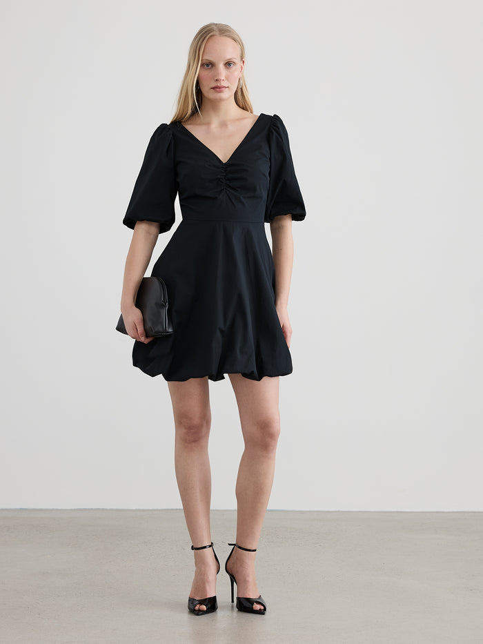 Short-Sleeve V-Neck Mini Dress with Bubble Hem