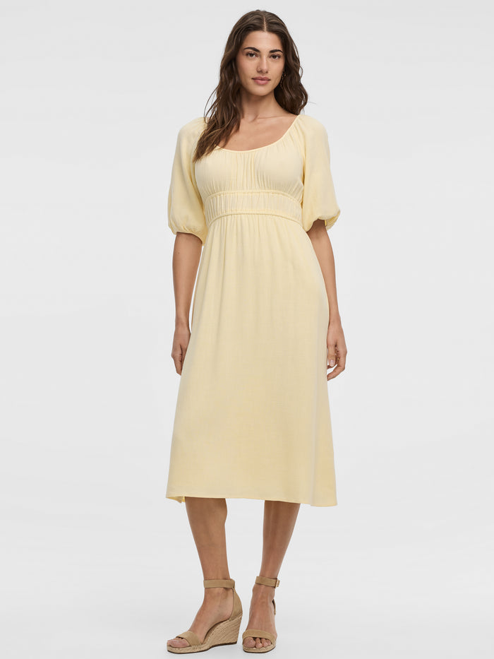 Short-Sleeves Scoop-Neck Empire Midi Dress