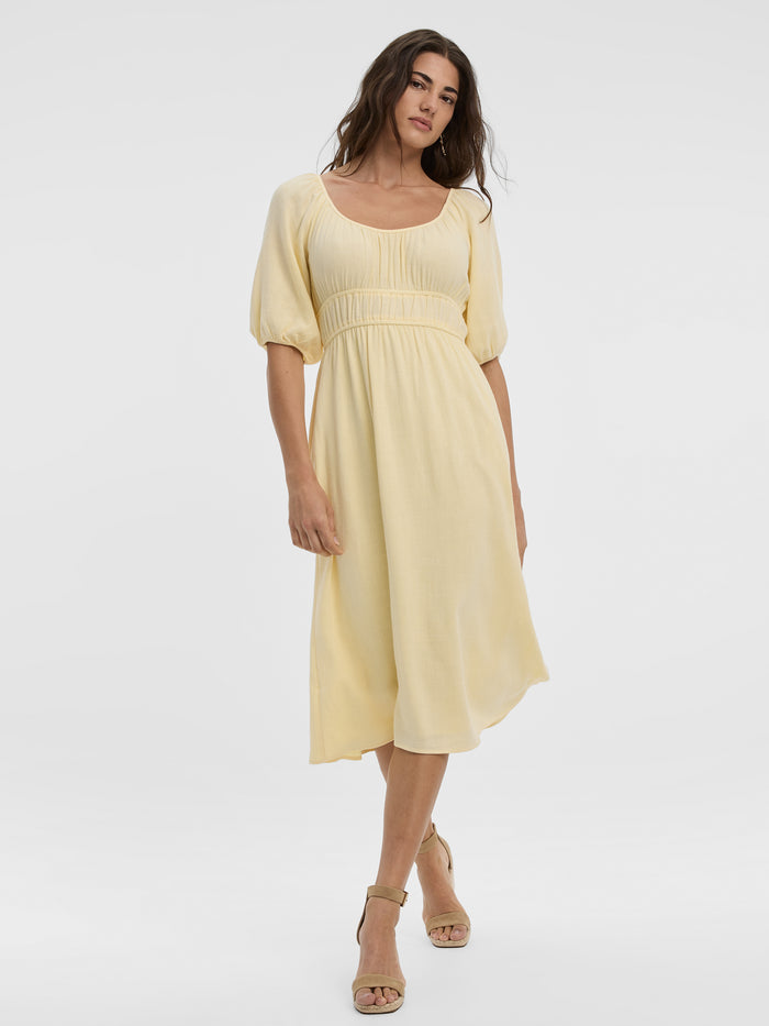 Short-Sleeves Scoop-Neck Empire Midi Dress