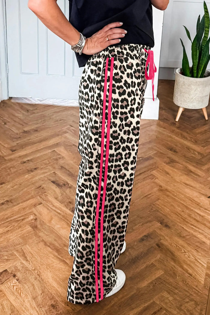 Side Stripe Leopard Wide leg Trousers – Rose