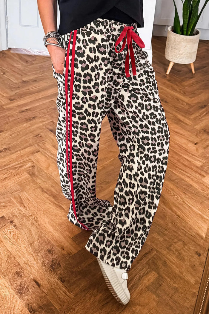 Side Stripe Leopard Wide leg Trousers – Rose