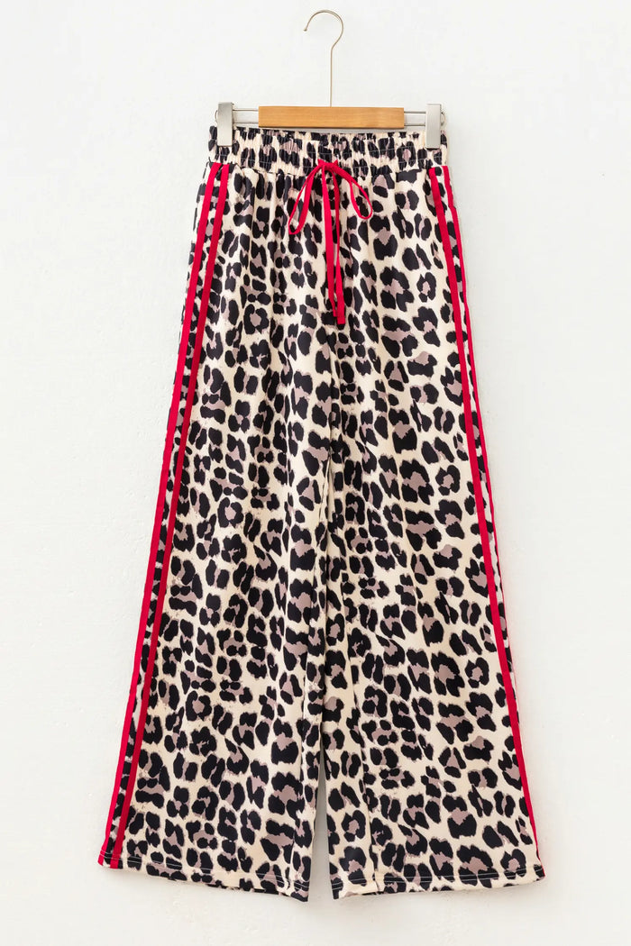 Side Stripe Leopard Wide leg Trousers – Rose