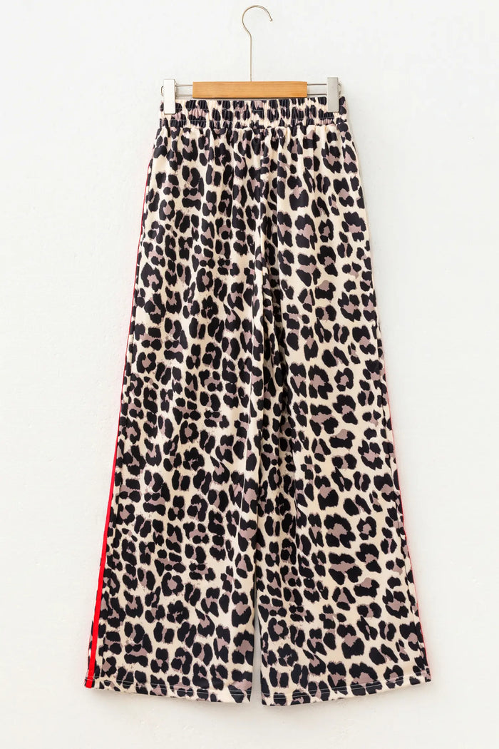 Side Stripe Leopard Wide leg Trousers – Rose