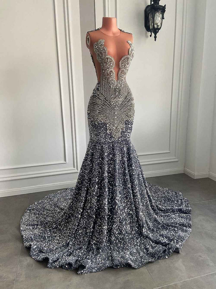Silver Crystals Mermaid Prom Dress for Stunning Elegance
