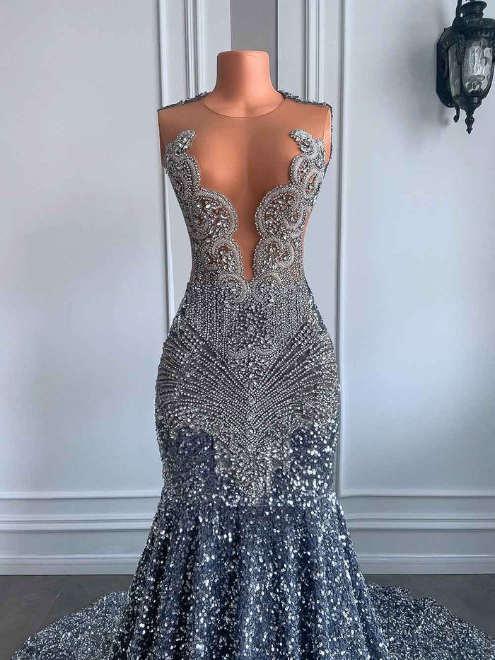 Silver Crystals Mermaid Prom Dress for Stunning Elegance