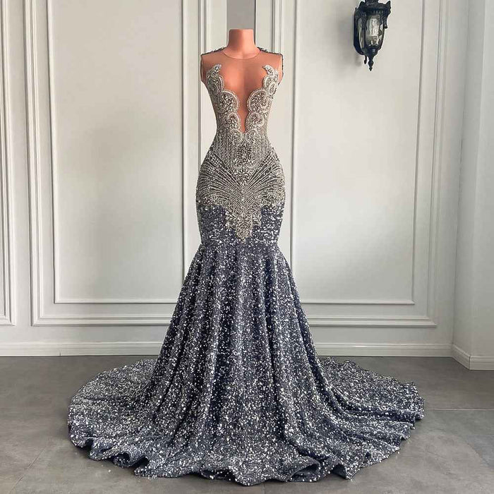 Silver Crystals Mermaid Prom Dress for Stunning Elegance
