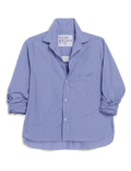 Blue shirt with brand label on a black background