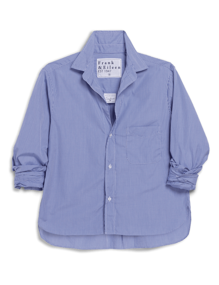 Blue shirt with brand label on a black background