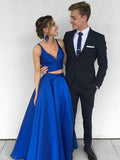 Simple Royal Blue 2 Pieces Prom Dresses, Royal Blue 2 Pieces Formal Dresses, 2 Pieces Royal Blue Graduation Dresses