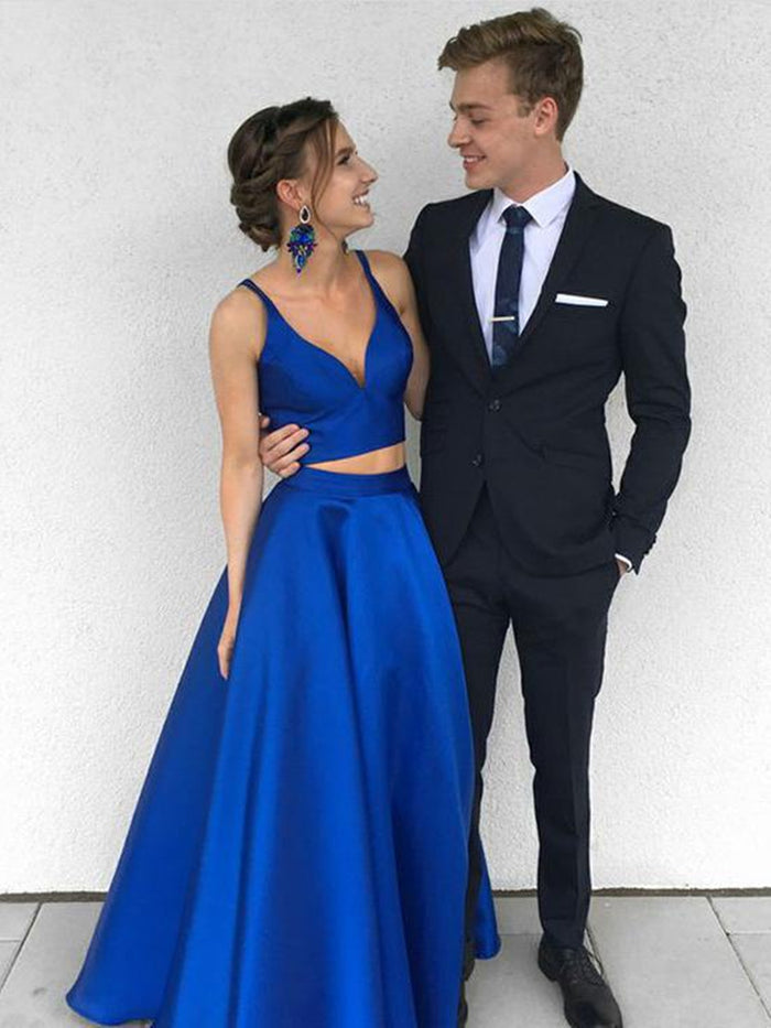 Simple Royal Blue 2 Pieces Prom Dresses, Royal Blue 2 Pieces Formal Dresses, 2 Pieces Royal Blue Graduation Dresses