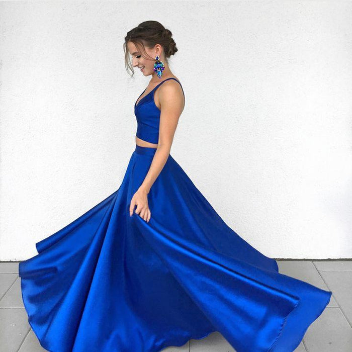 Simple Royal Blue 2 Pieces Prom Dresses, Royal Blue 2 Pieces Formal Dresses, 2 Pieces Royal Blue Graduation Dresses