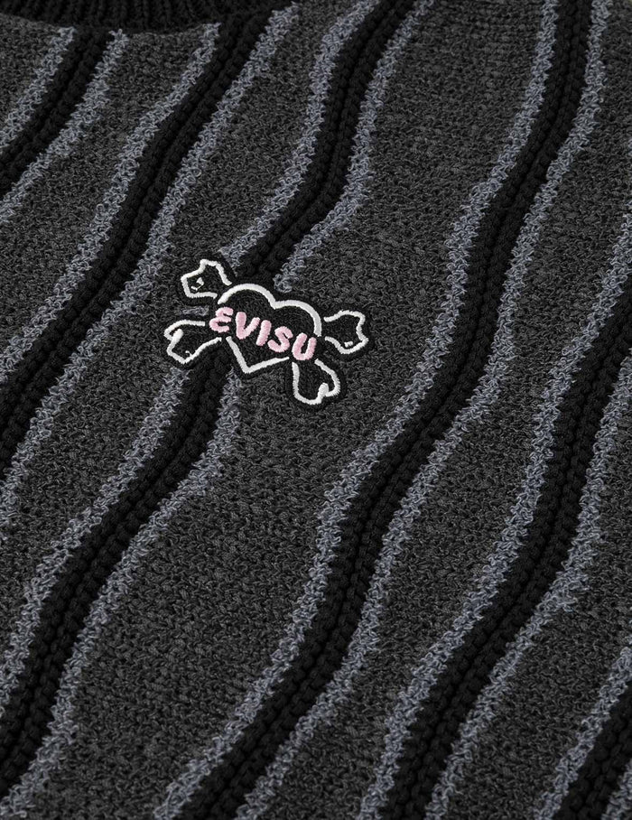 Skull Heart Appliqué Embroidery Fashion Fit Knitted Sweatshirt
