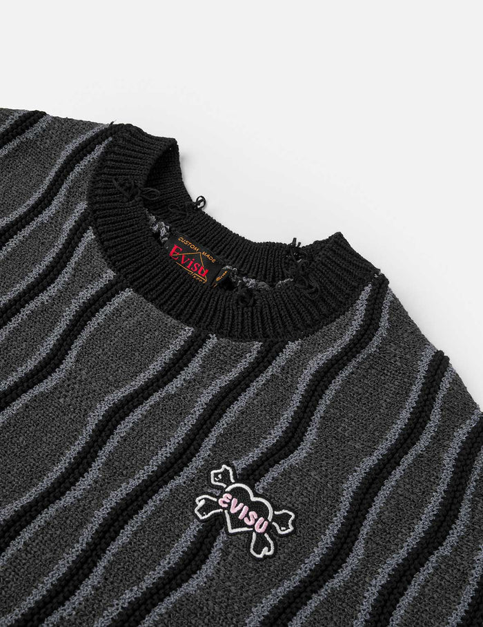 Skull Heart Appliqué Embroidery Fashion Fit Knitted Sweatshirt