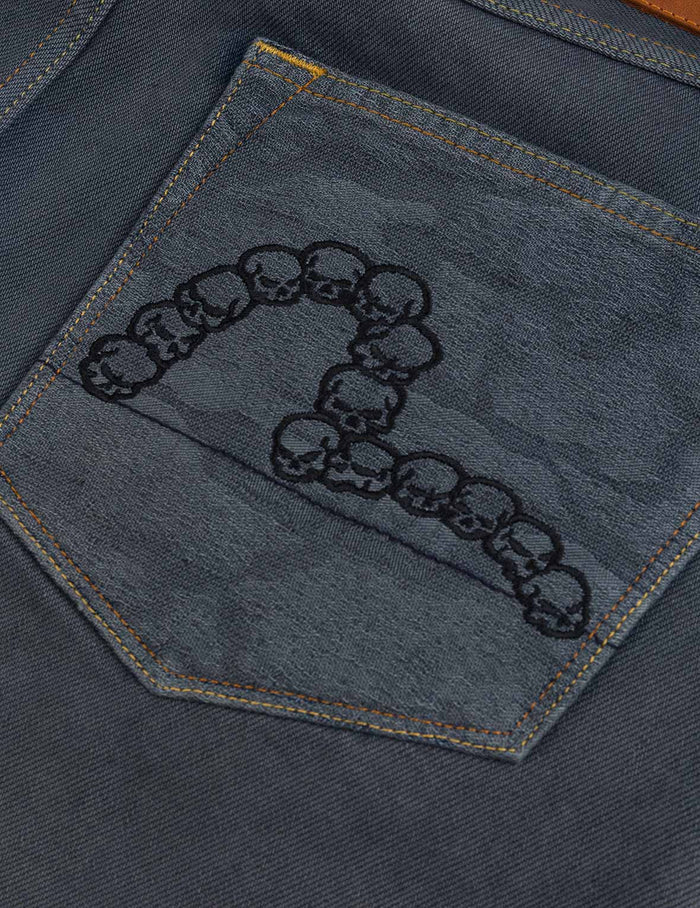 Skull Seagull Print Pockets Fashion Fit Denim Jeans