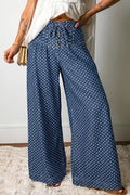 Sky Blue Polka Dot Print Button Pleated Detail Wide Leg Jeans – Light Blue