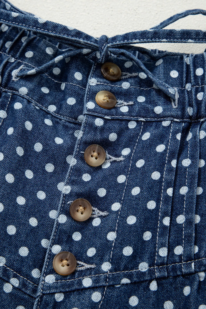 Sky Blue Polka Dot Print Button Pleated Detail Wide Leg Jeans – Light Blue