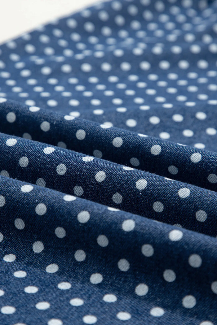 Sky Blue Polka Dot Print Button Pleated Detail Wide Leg Jeans – Light Blue