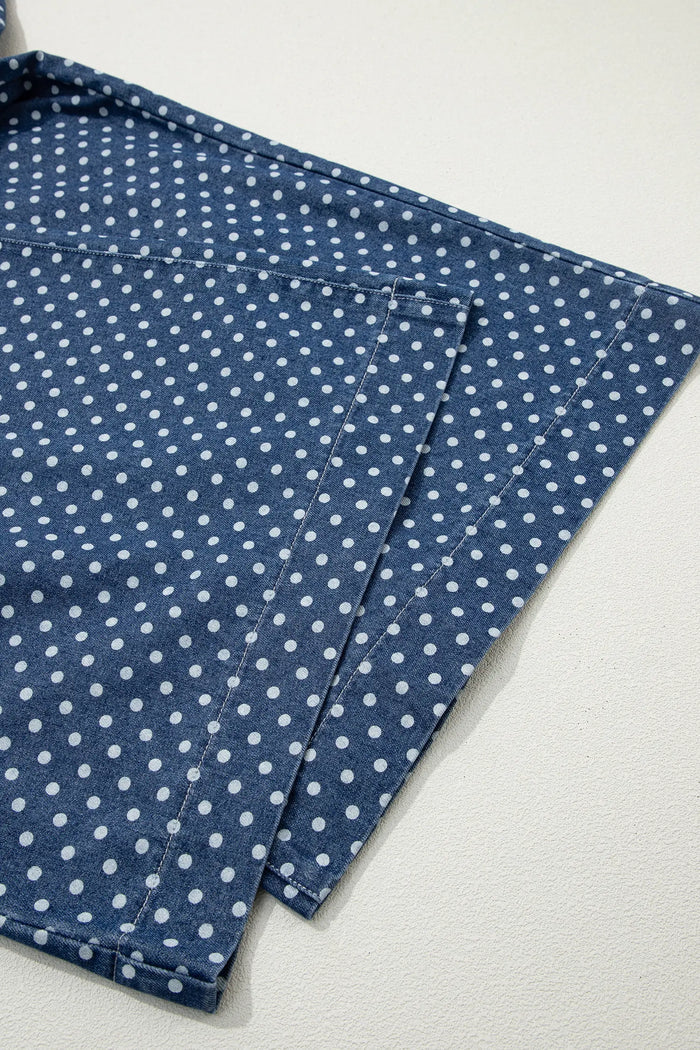 Sky Blue Polka Dot Print Button Pleated Detail Wide Leg Jeans – Light Blue