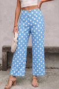 Sky Blue Polka Dot Print Patched Pocket Mid-rise Straight Leg Pants – Light Blue