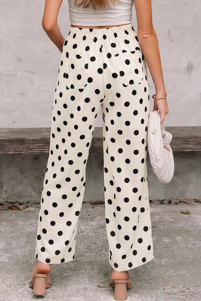 Sky Blue Polka Dot Print Patched Pocket Mid-rise Straight Leg Pants – Light Blue