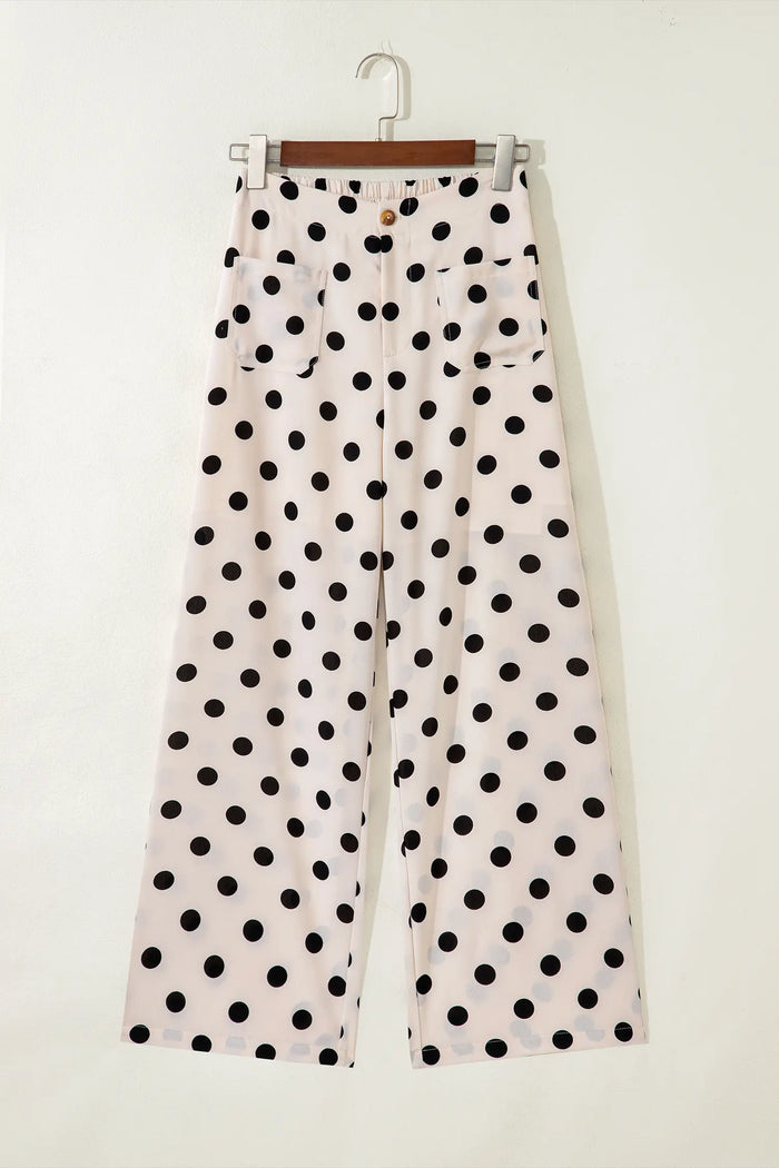 Sky Blue Polka Dot Print Patched Pocket Mid-rise Straight Leg Pants – Light Blue