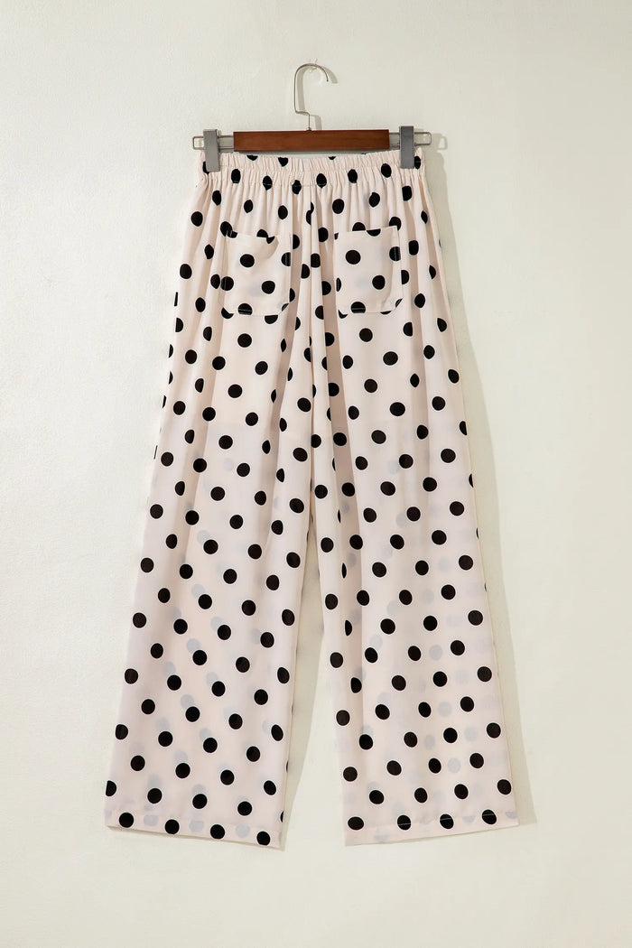 Sky Blue Polka Dot Print Patched Pocket Mid-rise Straight Leg Pants – Light Blue