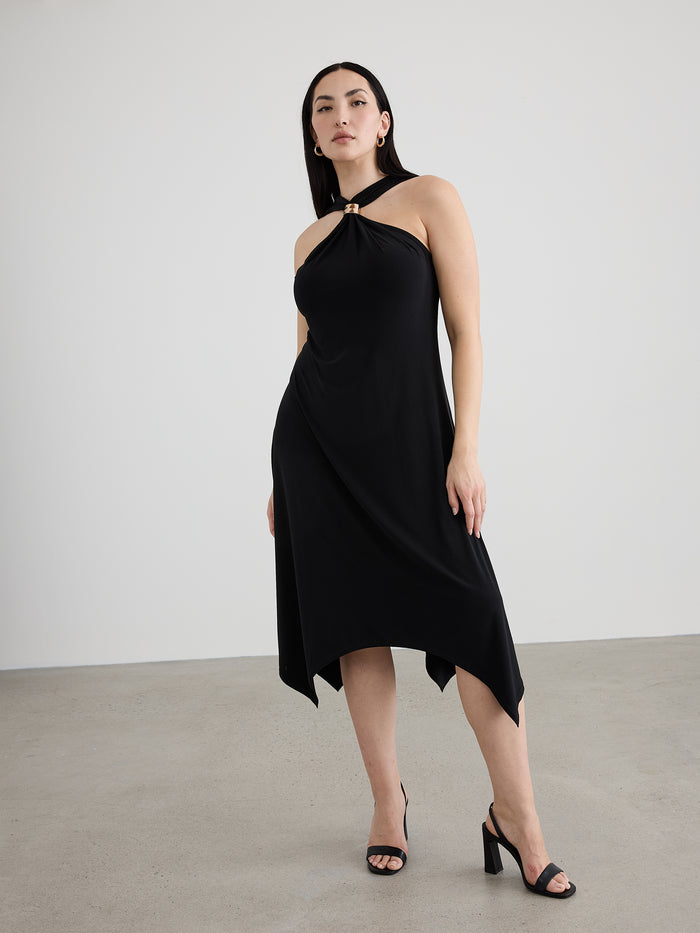 Sleeveless Halter Dress with Handkerchief Hem