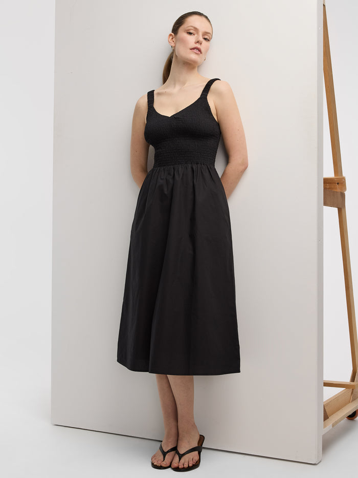 Sleeveless Midi Dress with Smocked Top
