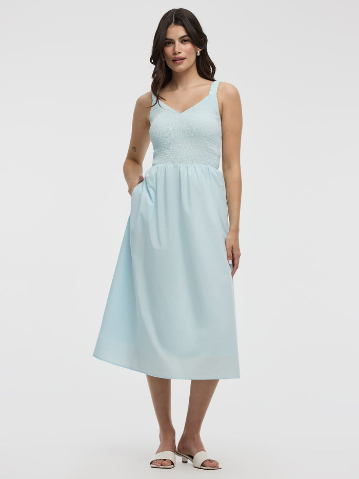 Sleeveless Midi Dress with Smocked Top
