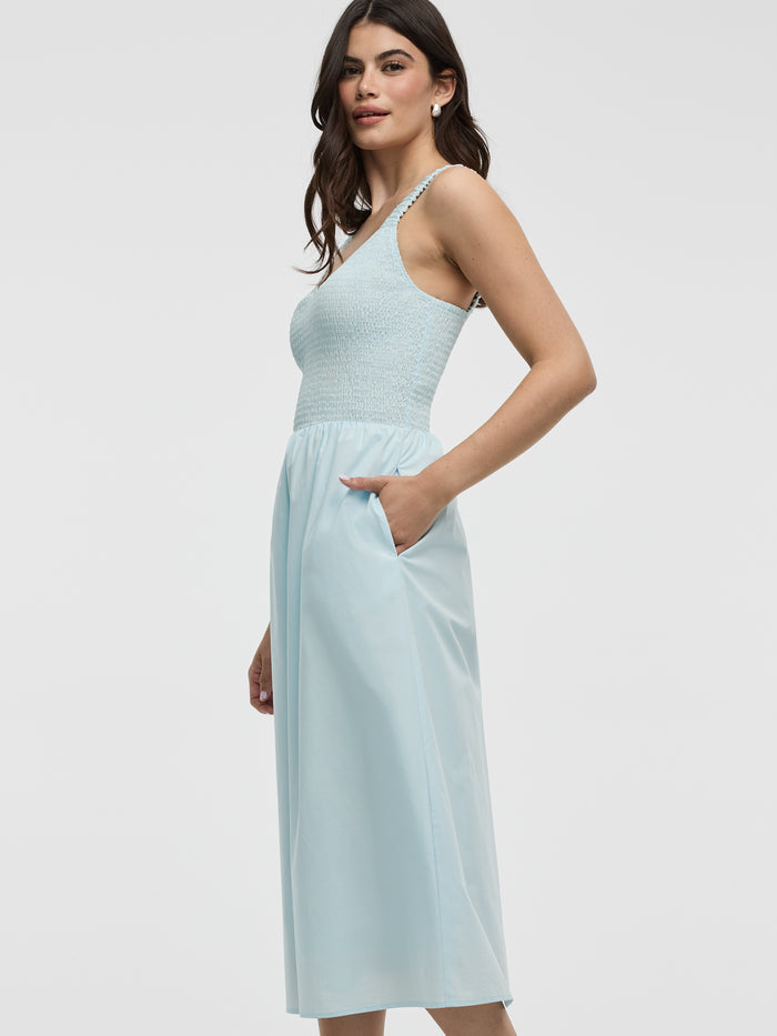 Sleeveless Midi Dress with Smocked Top