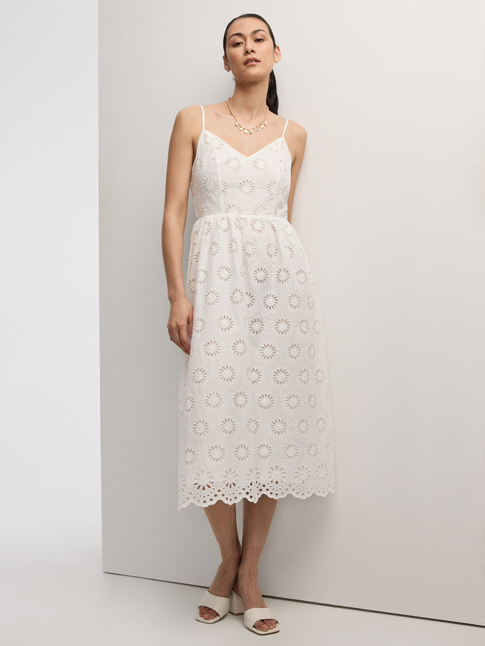 Sleeveless Midi Eyelet Dress with Sweetheart Neckline