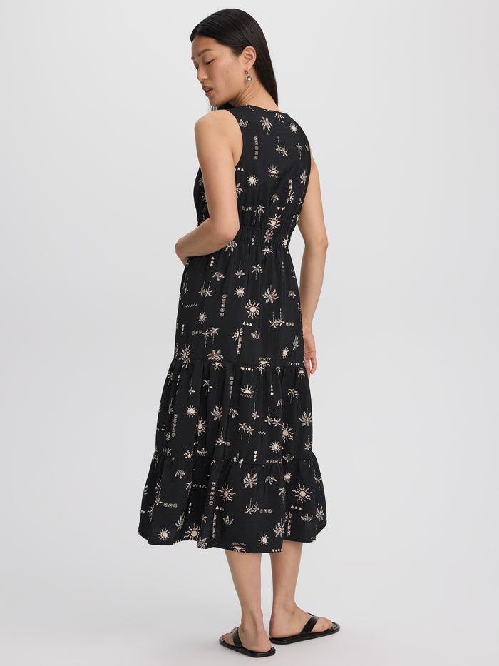 Sleeveless Split-Neck Midi Dress