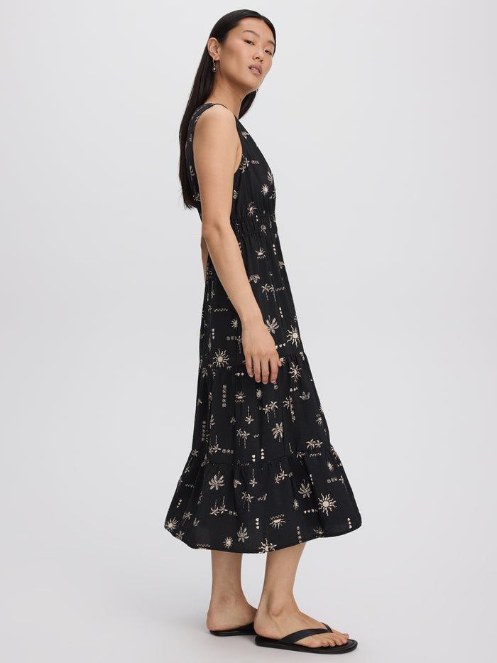 Sleeveless Split-Neck Midi Dress