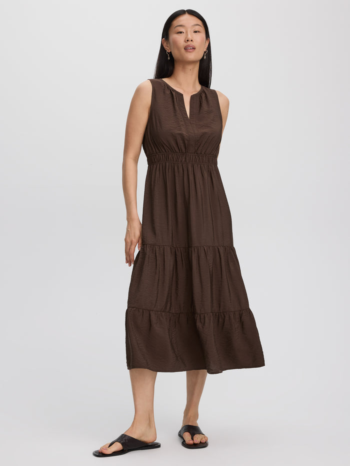 Sleeveless Split-Neck Midi Dress