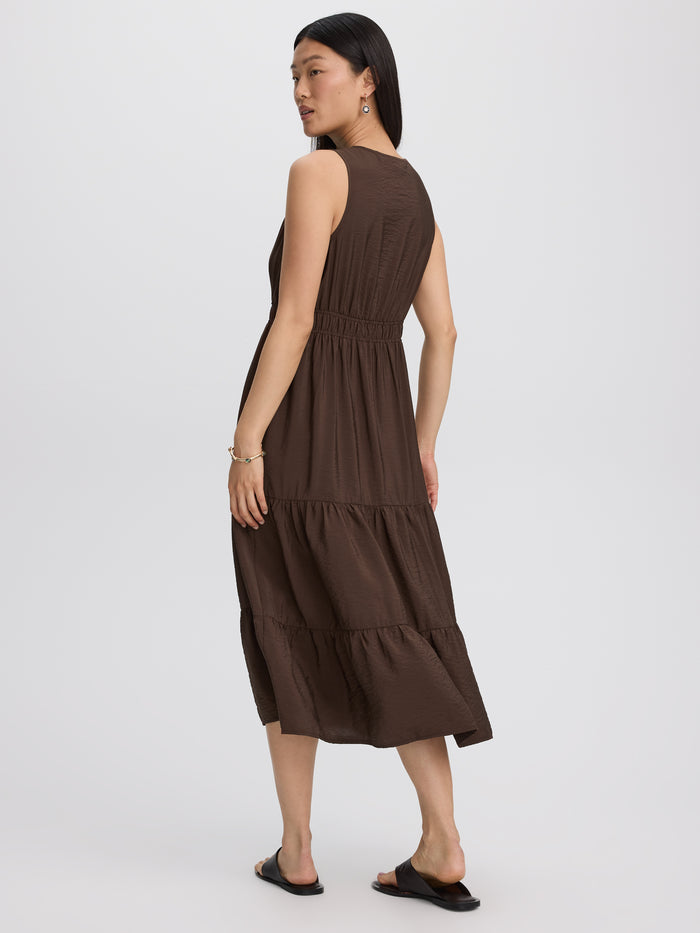 Sleeveless Split-Neck Midi Dress