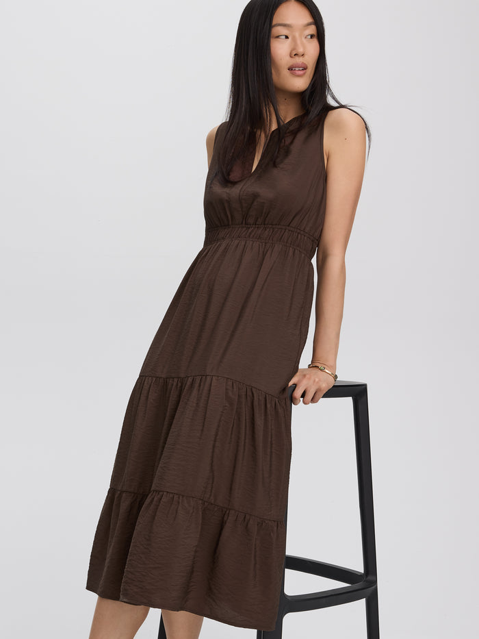 Sleeveless Split-Neck Midi Dress