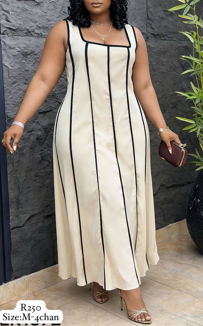 Sleeveless Striped Contrast Binding midi dress