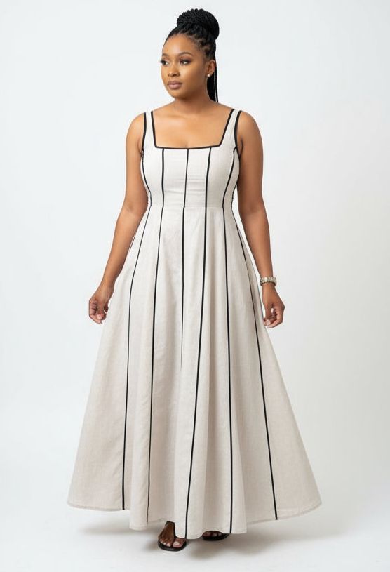 Sleeveless Striped Contrast Binding midi dress