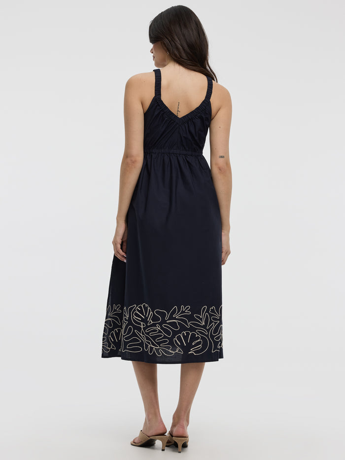Sleeveless V-Neck Midi Dress with Soutache Embroideries