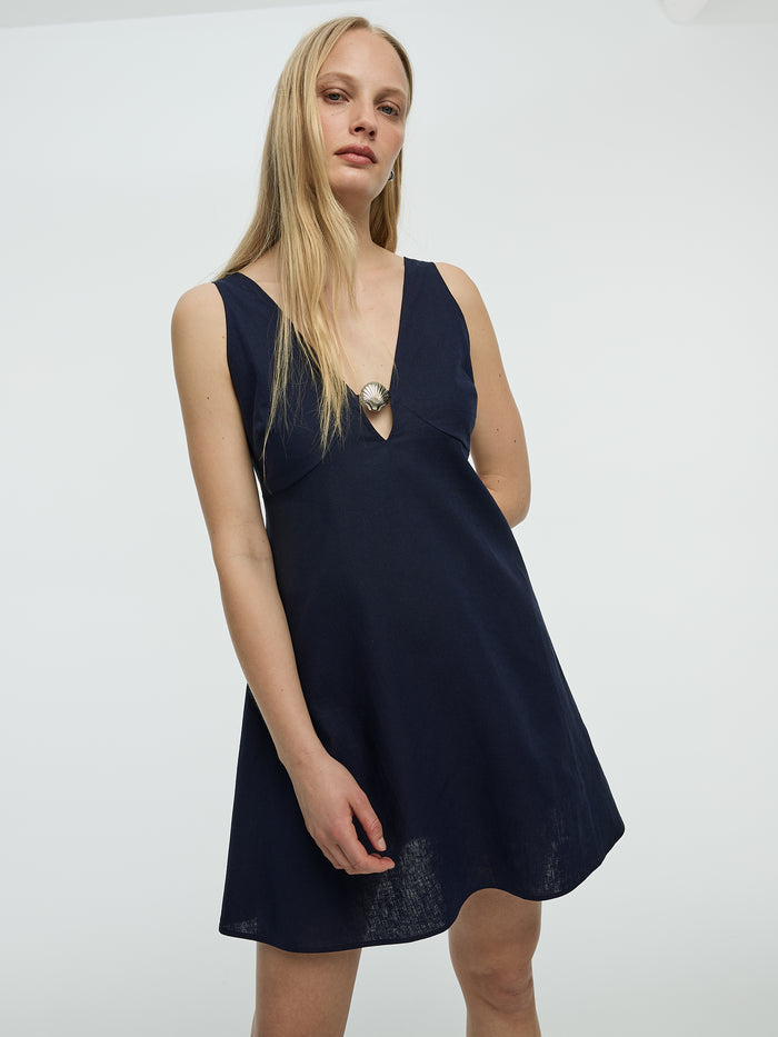 Sleeveless V-Neck Mini Dress with Seashell